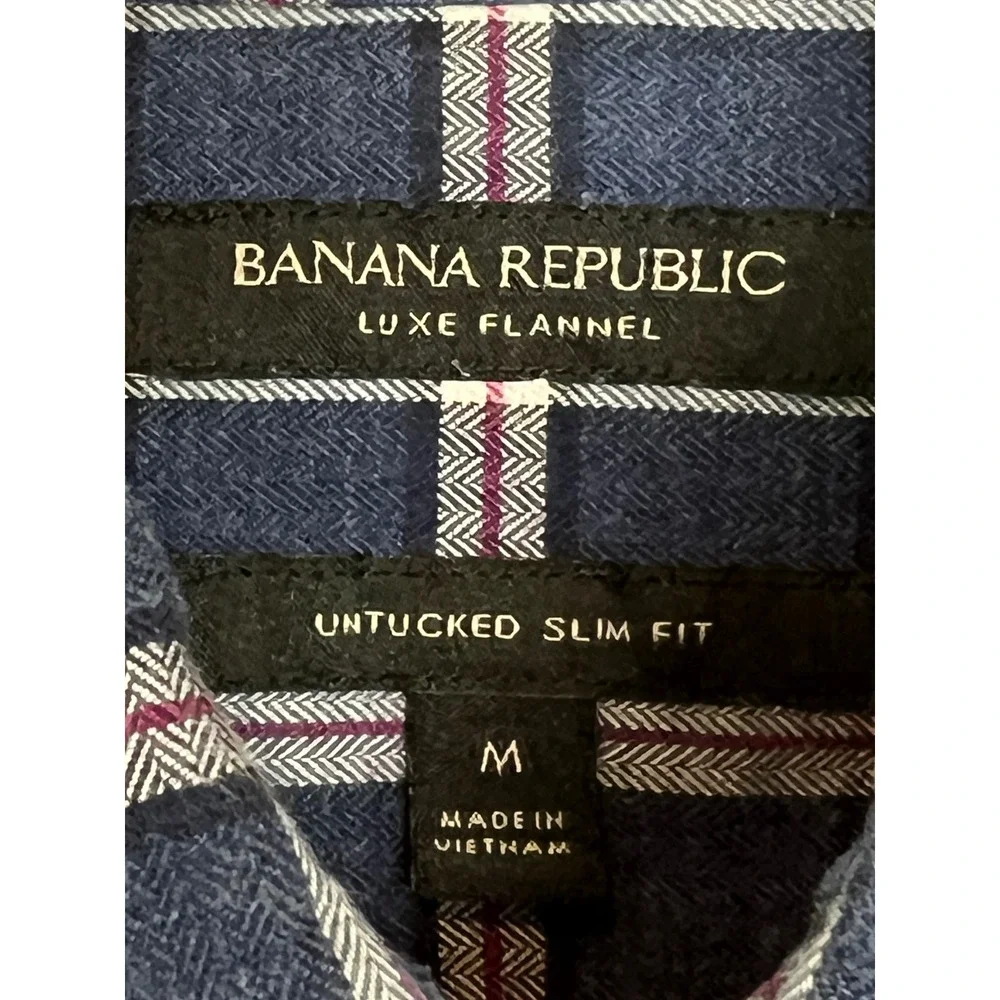 Banana Republic Flannel Shirt Men M Blue Plaid Slim Fit Untucked Button Up G07